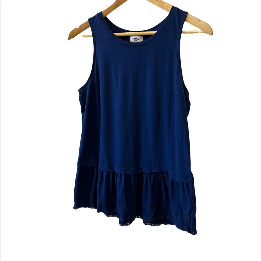 OLD NAVY Tall Navy Flounce Bottom Sleeveless Cotton Wide Strap Tank Top M